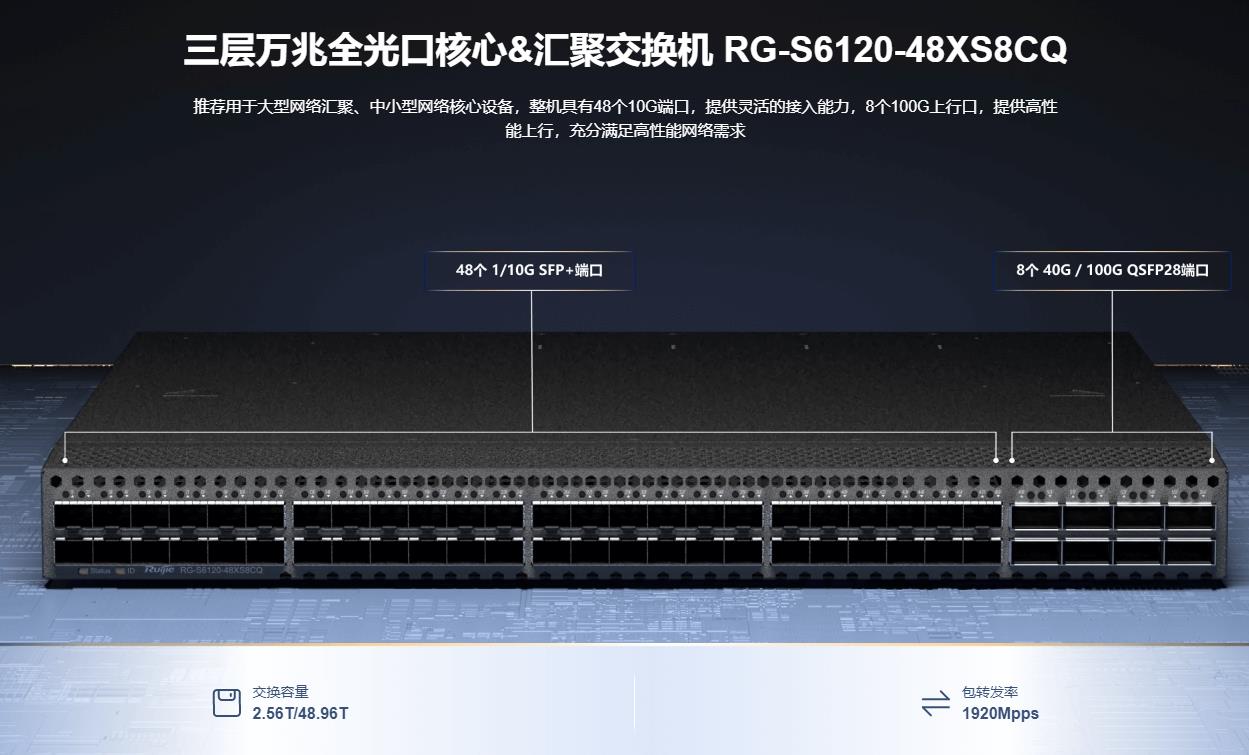 锐捷48口万兆全光三层核心汇聚网络交换机