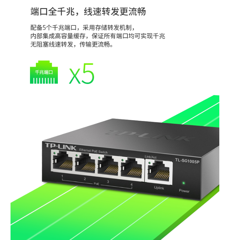 TP-LINK 5口全千兆以太网PoE交换机