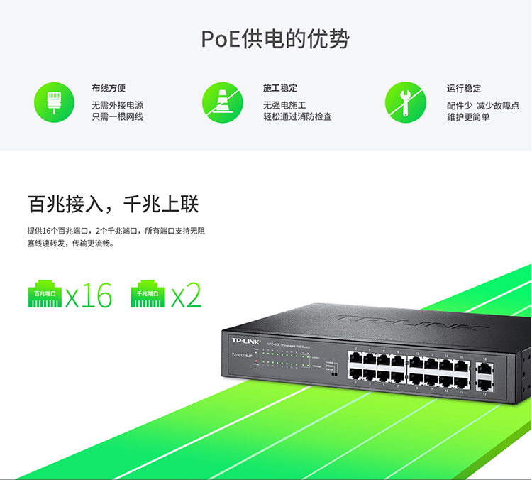 TP-LINK TL-SL1218MP 18口千兆PoE交换机