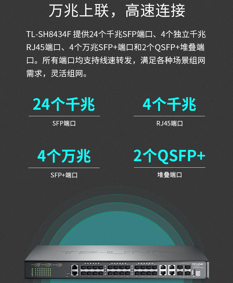 TP-LINK TL-SH8434F 万兆上联堆叠三层网管交换机