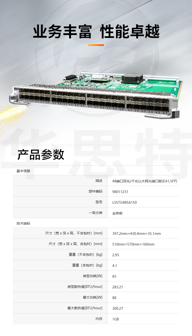 华为 LSS7G48SA1S0 48口千兆以太网光接口板