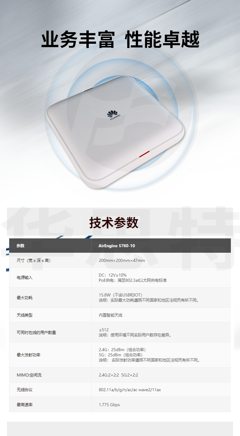 华为 AirEngine5760-10 企业级室内型WiFi6无线AP