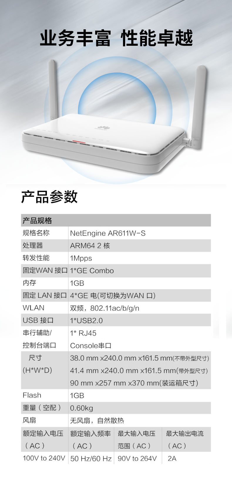 华为 AR611W-S 企业级无线路由器